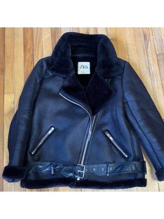 ZARA FAUX FUR & FAUX LEATHER WINTER BIKER JACKET - Picture 1 of 9